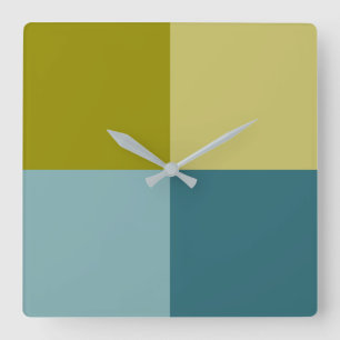 Horloge Carrée Turquoise bleu or jaune