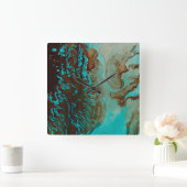 Horloge Carrée Turquoise, Brown Et Tan (Maison)