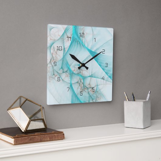Horloge Carrée Turquoise en soie marbré ID717 (Bureau)