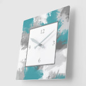Horloge Carrée Turquoise Gris Abstrait (Angle)