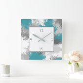 Horloge Carrée Turquoise Gris Abstrait (Maison)