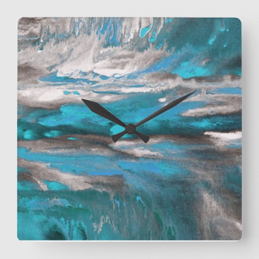 Horloge Carrée Turquoise gris bleu Abstrait (Recto)