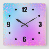 Horloge Carrée Turquoise pink ombre aquarelle confetti points chi (Recto)