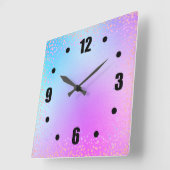 Horloge Carrée Turquoise pink ombre aquarelle confetti points chi (Angle)