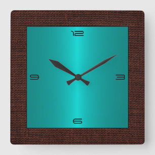 Horloge Carrée Turquoise Stainless Steel Modern Burlap Border