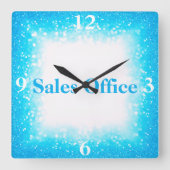 Horloge Carrée Turquoise sur Blanc, Monogramme - Parties scintill (Recto)