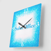 Horloge Carrée Turquoise sur Blanc, Monogramme - Parties scintill (Angle)