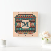 Horloge Carrée Turquoise Terracotta Monogram (Maison)