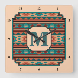 Horloge Carrée Turquoise Terracotta Monogram