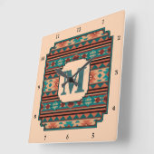 Horloge Carrée Turquoise Terracotta Monogram (Angle)