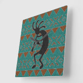 Horloge Carrée Turquoise Tribal Design Kokopelli (Angle)