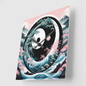 Horloge Carrée Turquoise Wave Pink Sage (Angle)