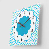 Horloge Carrée Turquoise White Flower Retro Pattern  Wall Clock (Angle)