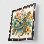 Horloge Carrée Turtle Surboard Beach Life (Angle)