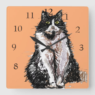 Horloge Carrée Tuxedo Cat Cat Art Animal Childs