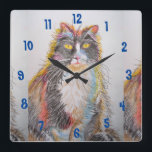 Horloge Carrée Tuxedo Cat Cat Art Animal Childs<br><div class="desc">Tuxedo Cat Cats Art Animal Childs. Designed from my original watercolour art.</div>