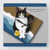 Horloge Carrée Tuxedo Cat Funny Bathroom Privacy Blue (Recto)