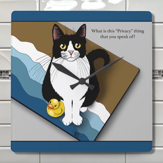 Horloge Carrée Tuxedo Cat Funny Bathroom Privacy Blue