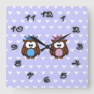 Horloge Carrée twin owl princess