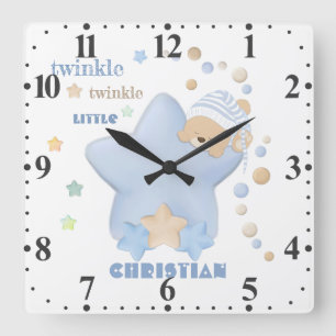 Horloge Carrée Twinkle Twinkle Little Star Baby Boy Teddy Bear Sq