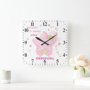 Horloge Carrée Twinkle Twinkle Star Baby Girl Teddy Bear