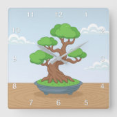 Horloge Carrée Twisted Japanese Bonsai Tree on Table (Recto)