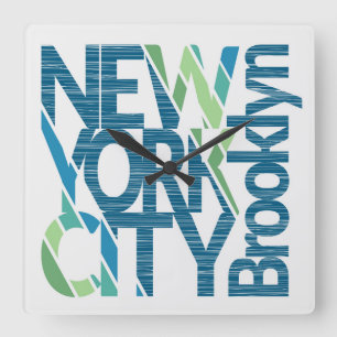 Horloge Carrée Typographie de Brooklyn New York