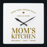 Horloge Carrée Typographie de l’or neutre Cuisine de maman person<br><div class="desc">Typographie d’or neutre Cuisine de maman Carré personnalisé Horloge murale</div>