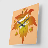 Horloge Carrée Typographie de l'humeur d'automne feuille d'érable (Angle)