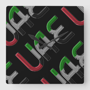 Horloge Carrée UAE United Arab Emirat Flag Colors Typografy