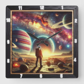 Horloge Carrée Un astronaute explore le paysage galactique vibran (Recto)
