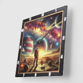 Horloge Carrée Un astronaute explore le paysage galactique vibran (Angle)