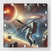 Horloge Carrée Un astronaute explore l'espace extra-atmosphérique (Recto)