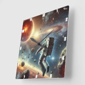 Horloge Carrée Un astronaute explore l'espace extra-atmosphérique (Angle)