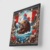 Horloge Carrée Un castor canadien construit un barrage dans la ri (Angle)