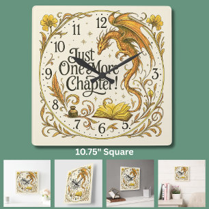 Horloge Carrée Un chapitre de plus, dragon marron, pour lecteur é