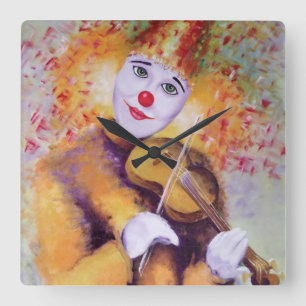 Horloge Carrée Un clown doux jouant du violon