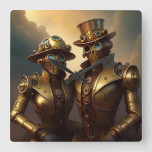 Horloge Carrée Un Couple Robotique Steampunk Amoureux