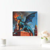 Horloge Carrée Un dragon bleu et or visite Moscou (Maison)