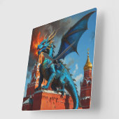 Horloge Carrée Un dragon bleu et or visite Moscou (Angle)
