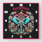 Horloge Carrée Un éléphant doux au carnaval (Recto)