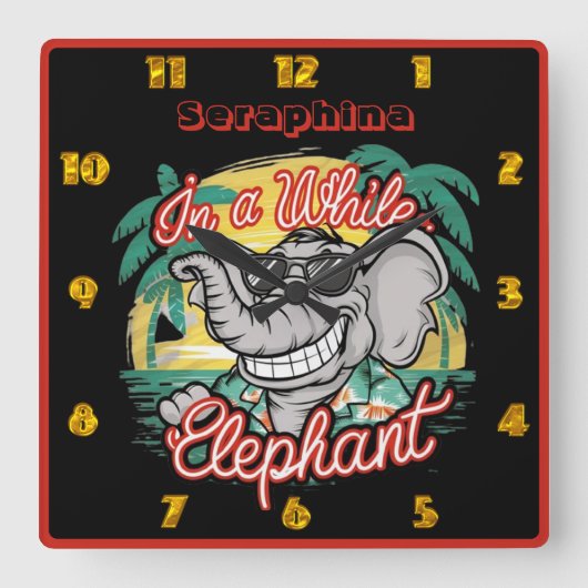 Horloge Carrée Un éléphant ensoleillé à l'ombre (Recto)