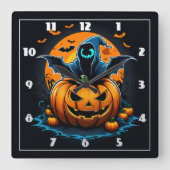Horloge Carrée Un fantôme éffrayant surgit d'un citrouille sculpt (Recto)