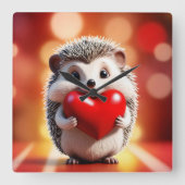 Horloge Carrée Un joli hérisson tenant un coeur (Recto)
