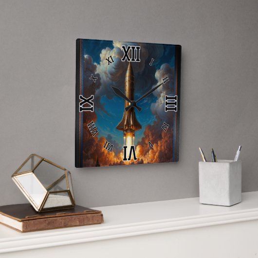 Horloge Carrée Un lancement de fusée de fusion rétro à couper le (Bureau)