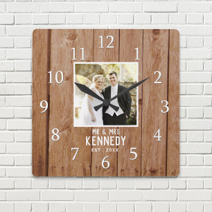Horloge Carrée Un Mariage unique en photo en bois personnalisé