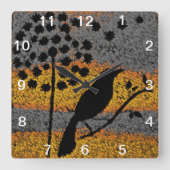 Horloge Carrée Un oiseau parmi les plumes (Recto)