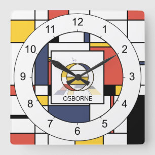 Horloge Carrée Un superbe néoplasticisme Art Monogramme. Lettre O