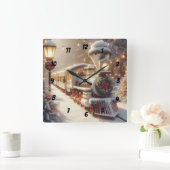 Horloge Carrée Un train de Noël magique pour Wonderland (Maison)