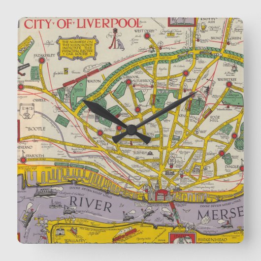 Horloge Carrée Une carte de Merseyside, Liverpool (Recto)